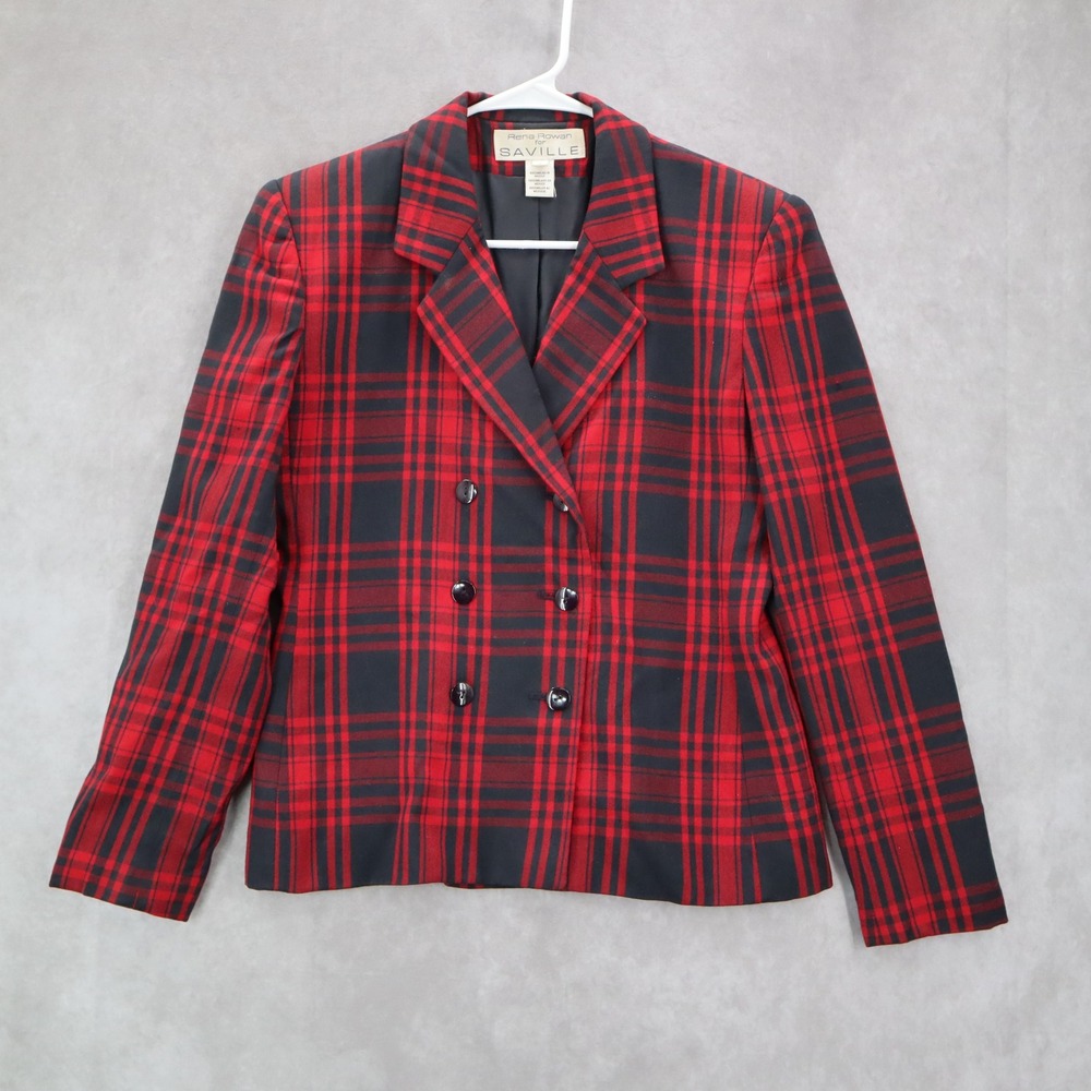 Rena‎ Rowan for Saville Plaid Preppy Double Breasted Notch Coat Jacket Blazer 4
